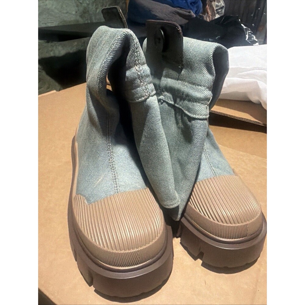 Womens Fashion Denim Round Toe Drawstring Platform Slouchy Boots Shoes SUNS